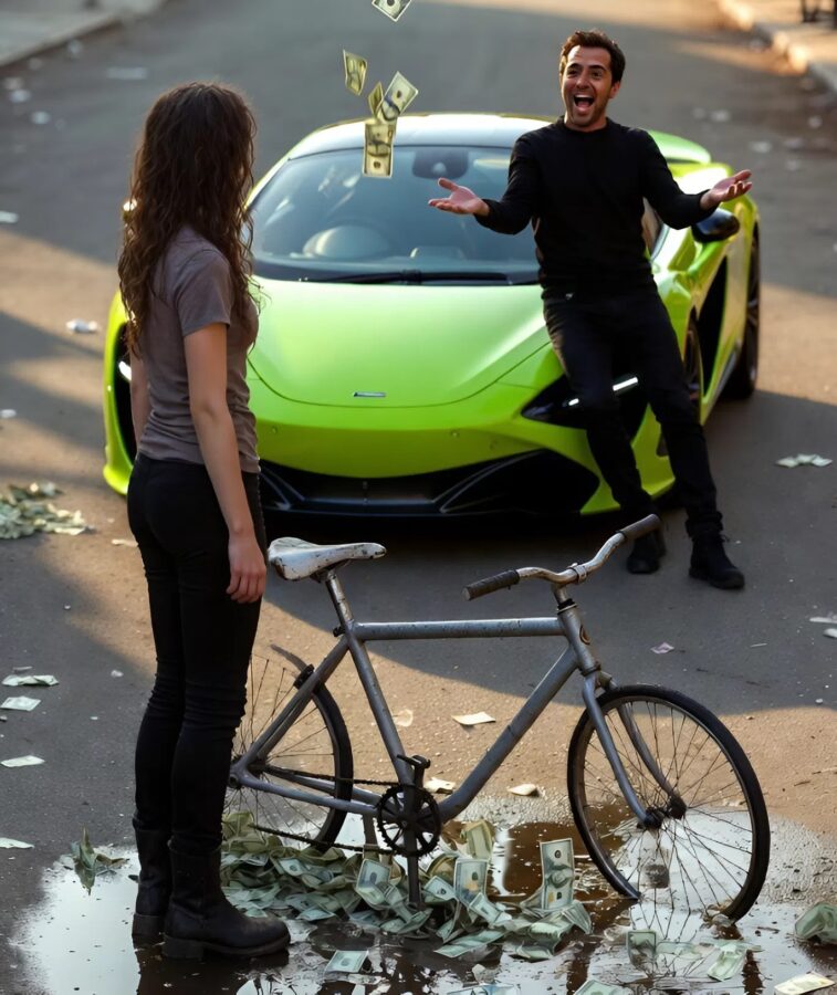 A man driving a luxury car ran over my bike: After the incident, he threw a handful of bills into the air and said to me, "Buy yourself a new toy"