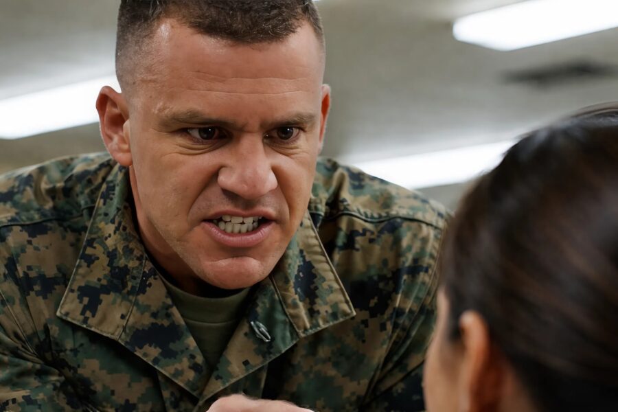 He was humiliating a female soldier until the colonel entered and saluted her with respect; at that moment, he realized that his career might have just ended because of his mockery