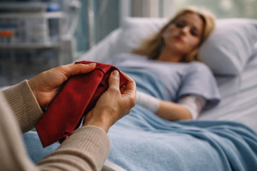 A man who had taken my daughter to the hospital after her accident handed me a red tie, asking me not to lose it and to tell my daughter not to feel guilty: when my daughter saw this tie, she went pale
