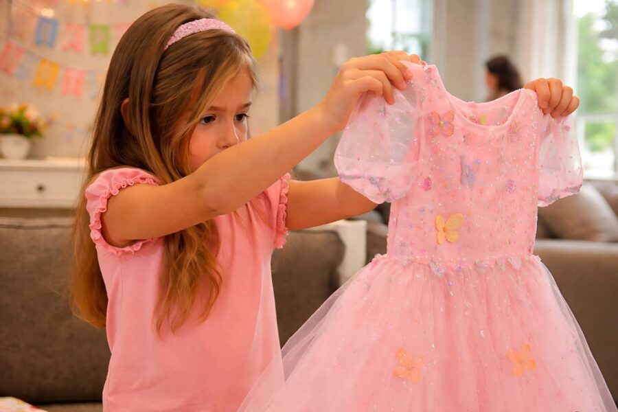 When my husband’s parents gave a dress for my daughter’s birthday, she jumped for joy, then noticed something on the dress: when I saw what it was, my hands started shaking