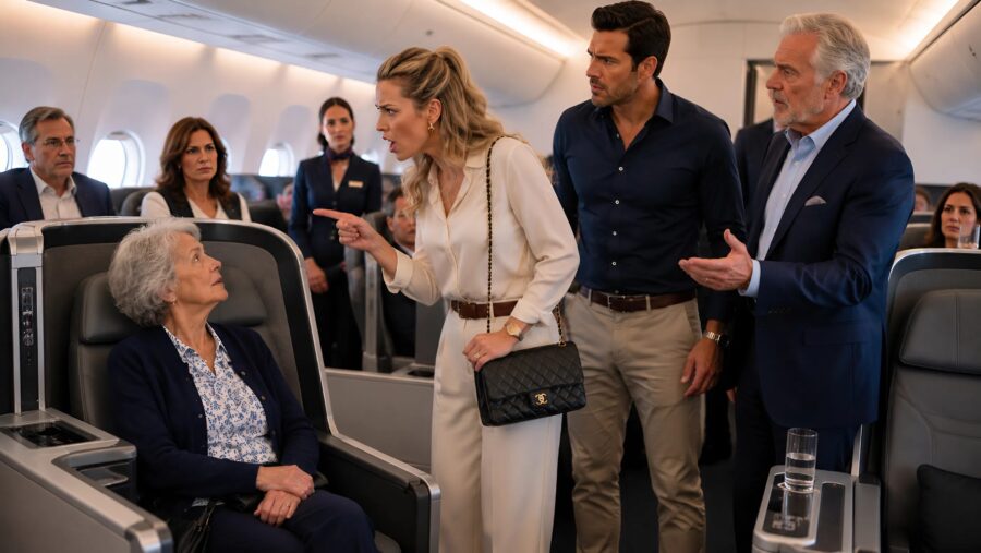 "Go back to economy class—that's where you belong," an arrogant woman snapped at me, insisting I had taken her husband's seat. I was already about to stand up and give it to him when the unexpected happened