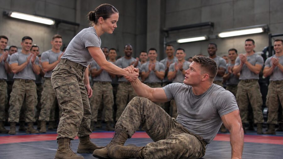 He laughed when he discovered that the smallest woman in the battalion would be his opponent… but what she did left everyone speechless
